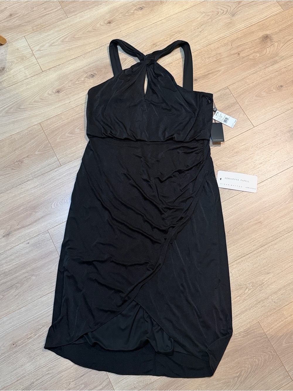 Adrianna Papell Black Sleeveless Twist-Back Midi Dress